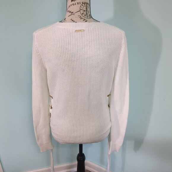 Michael Kors White Sweater with side whipstitching with gold accents medium - Picture 2 of 6